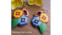  Bali Wooden Earrings Carved Flower Fashion